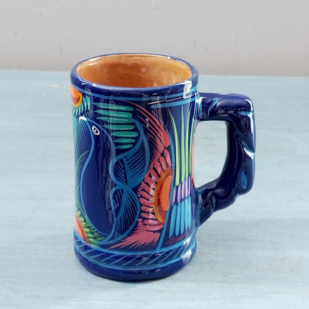 Vintage Mexican Terra Cotta Bird Mug